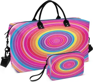 Kigai Colored Round Coil Foldable Travel Duffel Bags,Sports Duffel Bags for Men Women,Weekender Overnight Bag Gym Tote Bag with Toiletry Bag