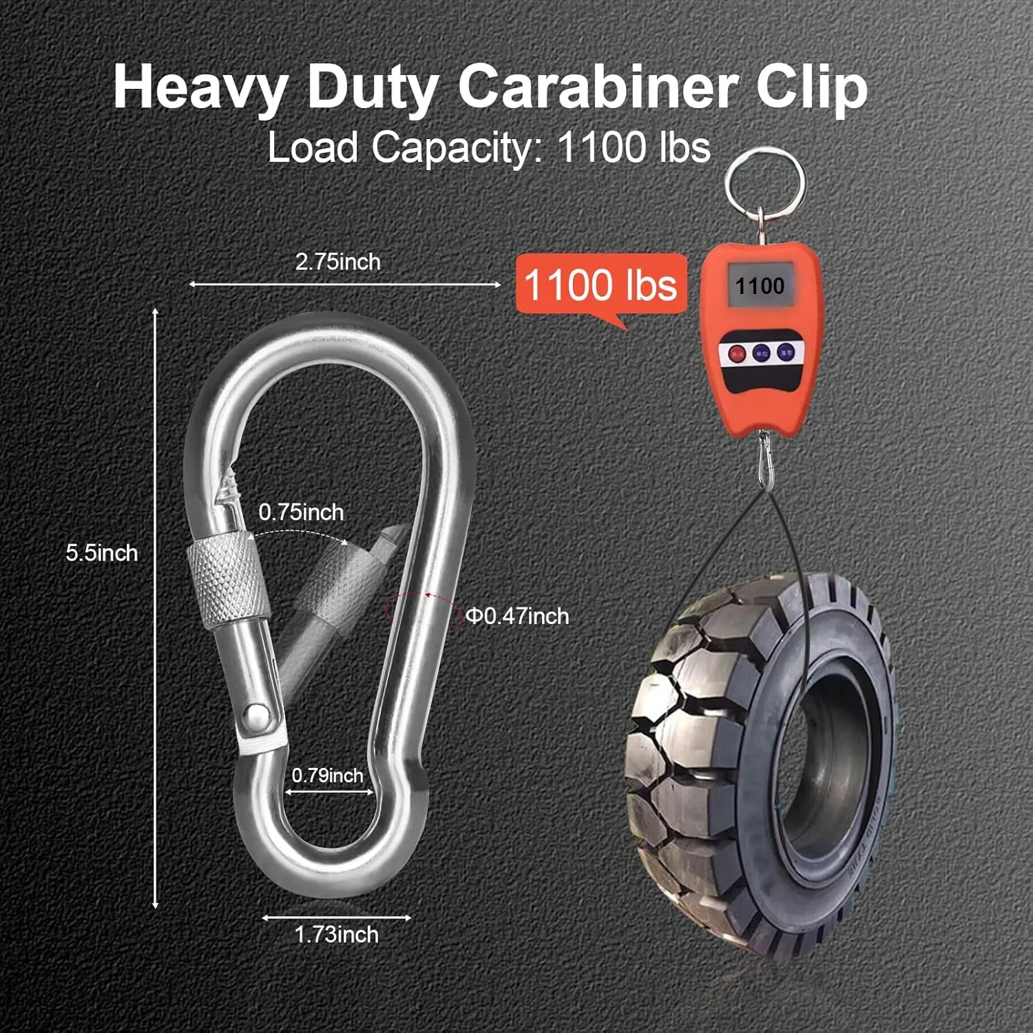 KINLINK 2 Pack Screw Locking Carabiner - 5.50 inch Heavy Duty Carabiner Clips, 304 Stainless Steel Large Caribiner for Camping, Swing, Hammock, Hiking,Weight Lifting Machine, Home Gym Equipment