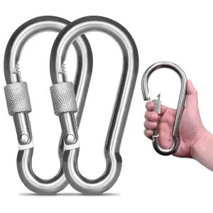 KINLINK 2 Pack Screw Locking Carabiner - 5.50 inch Heavy Duty Carabiner Clips, 304 Stainless Steel Large Caribiner for Camping, Swing, Hammock, Hiking,Weight Lifting Machine, Home Gym Equipment