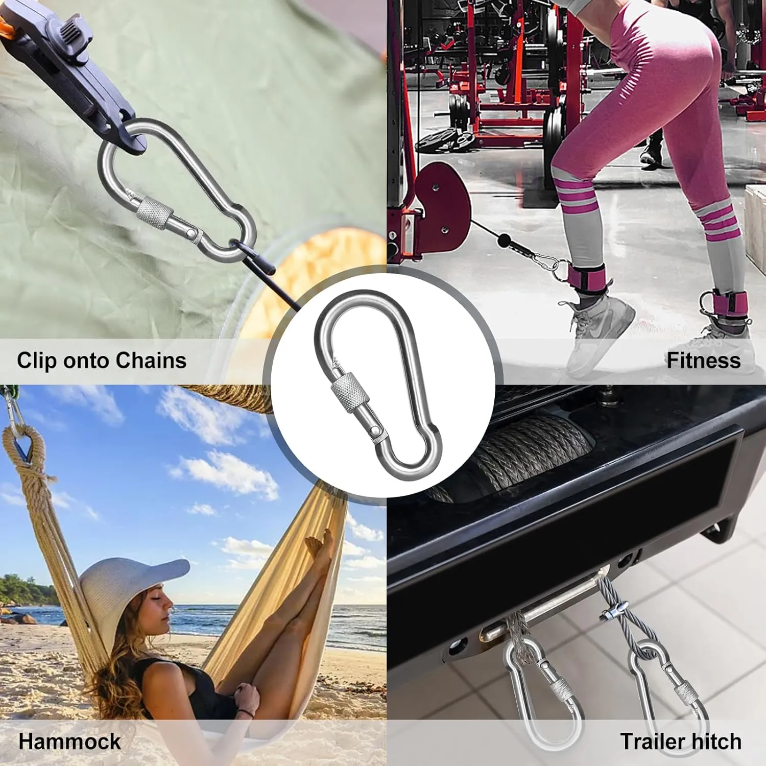 KINLINK 2 Pack Screw Locking Carabiner - 5.50 inch Heavy Duty Carabiner Clips, 304 Stainless Steel Large Caribiner for Camping, Swing, Hammock, Hiking,Weight Lifting Machine, Home Gym Equipment