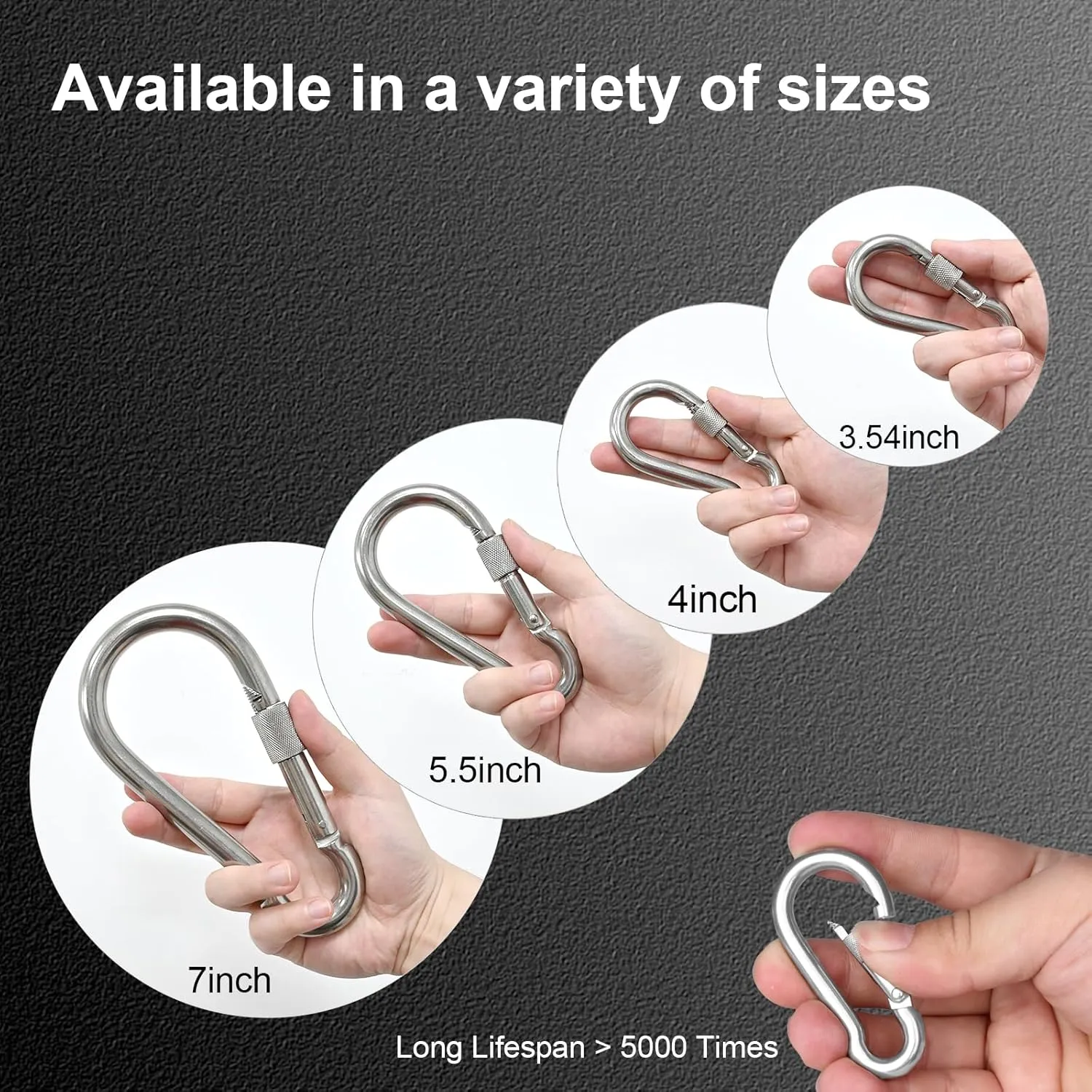 KINLINK 2 Pack Screw Locking Carabiner - 5.50 inch Heavy Duty Carabiner Clips, 304 Stainless Steel Large Caribiner for Camping, Swing, Hammock, Hiking,Weight Lifting Machine, Home Gym Equipment