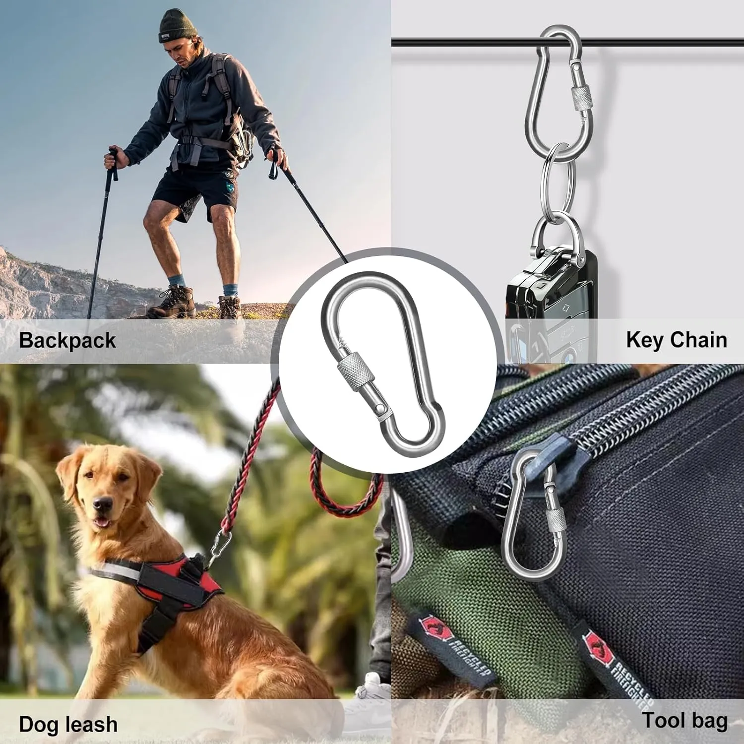 KINLINK 2 Pack Screw Locking Carabiner - 5.50 inch Heavy Duty Carabiner Clips, 304 Stainless Steel Large Caribiner for Camping, Swing, Hammock, Hiking,Weight Lifting Machine, Home Gym Equipment