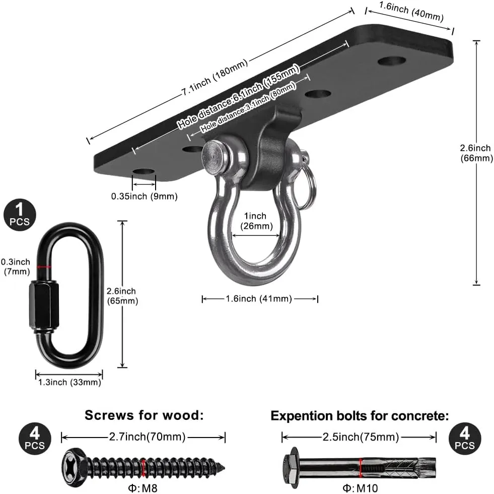 Kipika Heavy Bag Hanger - Heavy Duty Punching Bag Mount Steel Hanger Bracket, Ceiling Wall Mount Wood Beam Hook Holder for Boxing, Kickboxing, and Home Gym Fitness Equipment
