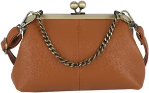 Kiss Lock Purses and Handbags for Women Kisslock Crossbody Bag Faux Leather Clutch Purse Trendy Evening Bag