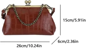 Kiss Lock Purses and Handbags for Women Kisslock Crossbody Bag Faux Leather Clutch Purse Trendy Evening Bag