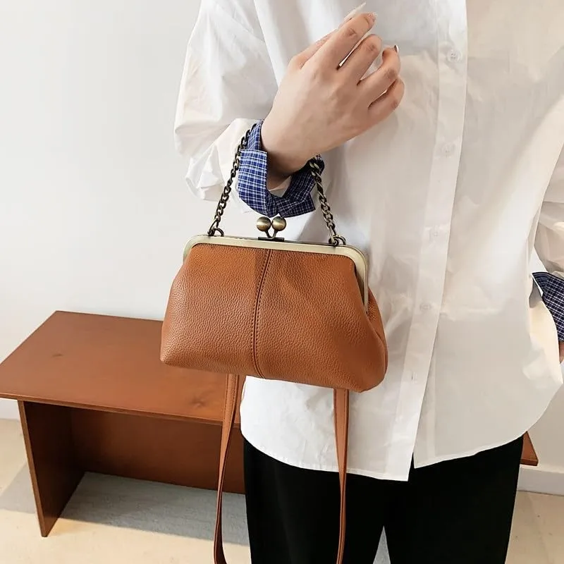 Kiss Lock Purses and Handbags for Women Kisslock Crossbody Bag Faux Leather Clutch Purse Trendy Evening Bag