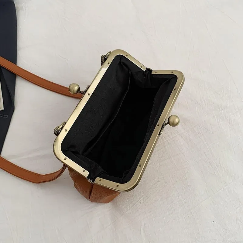 Kiss Lock Purses and Handbags for Women Kisslock Crossbody Bag Faux Leather Clutch Purse Trendy Evening Bag