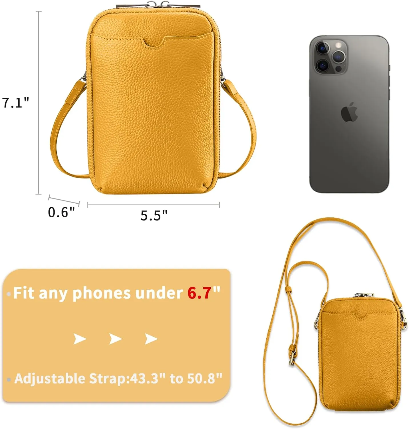 KITATU Crossbody Cell Phone Purses for Women Luxury Genuine Leather Small Crossbody Bags Wallet Purses with RFID Blocking