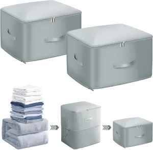 KKUYT 2 Pack Ultra Space Saving Self Compression Organizer, Expandable Compression Storage Bag, Extra Large Capacity Comforter Packaging Cube Storage Bag for Quilt Blanket Sheet Bedding Organizer-XL