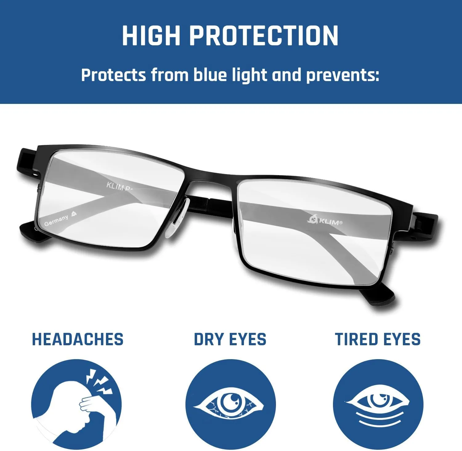 KLIM Optics Blue Light Blocking Glasses - New Version - Bye Eye Strain and Fatigue while Gaming Glasses for PC Mobile TV