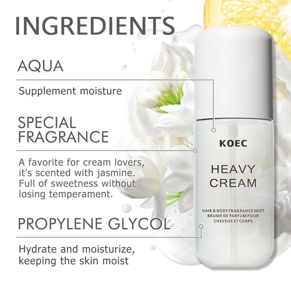 KOEC Heavy Cream Hair & Body Fragrance Mist, Long-lasting Middle Eastern Perfume (Creamy Vanilla)