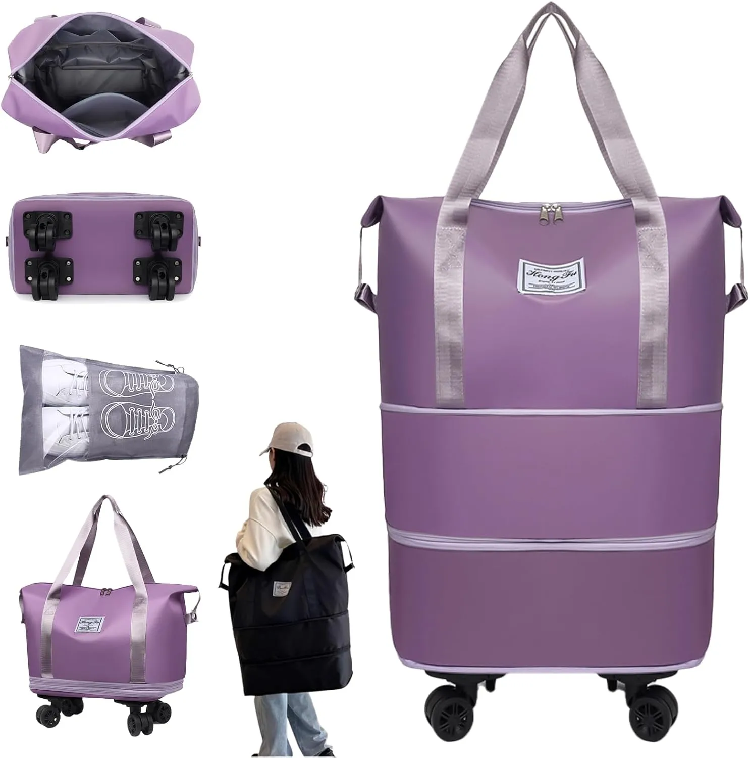 Kulken Travel Bag with Wheels, 2025 New Large Capacity Travel Bag - Universal Wheel Removable, Lightweight Expandable (1*Light Purple)