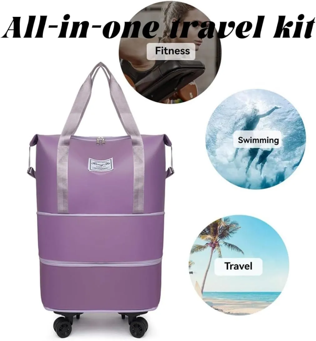 Kulken Travel Bag with Wheels, 2025 New Large Capacity Travel Bag - Universal Wheel Removable, Lightweight Expandable (1*Light Purple)
