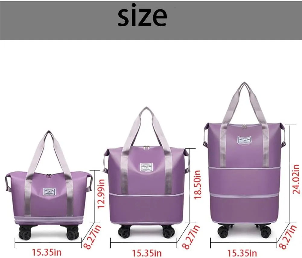 Kulken Travel Bag with Wheels, Waterproof Suitcase for Travel, Large Capacity Foldie Sports Duffle Bag, Weekender Expandable Overnight Bag, Carry on Gym Garment Bags(Dark Purple)