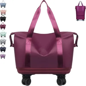 Kulken Travel Bag with Wheels, Waterproof Suitcase for Travel, Large Capacity Foldie Sports Duffle Bag, Weekender Expandable Overnight Bag, Carry on Gym Garment Bags(Dark Purple)