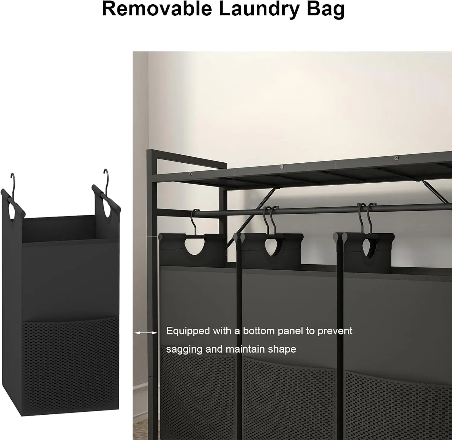 LAATOOREE Tall Laundry Hamper with Top Shelf, Laundry Basket with 3 Removable Laundry Sorter Bags, 3 Compartment Clothes Hamper for Laundry Room, Bedroom