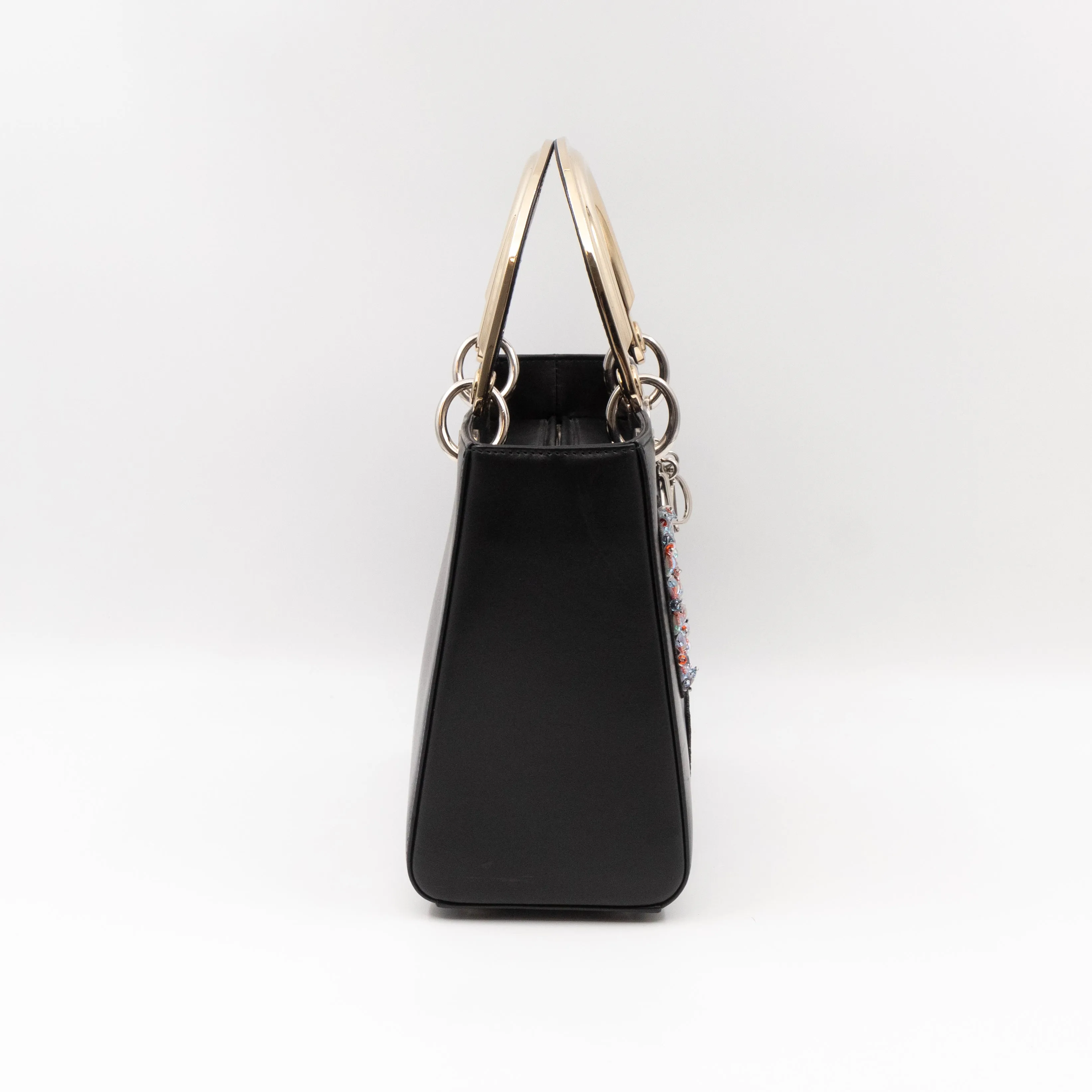 Lady Dior Medium Patches Embellished Black Leather