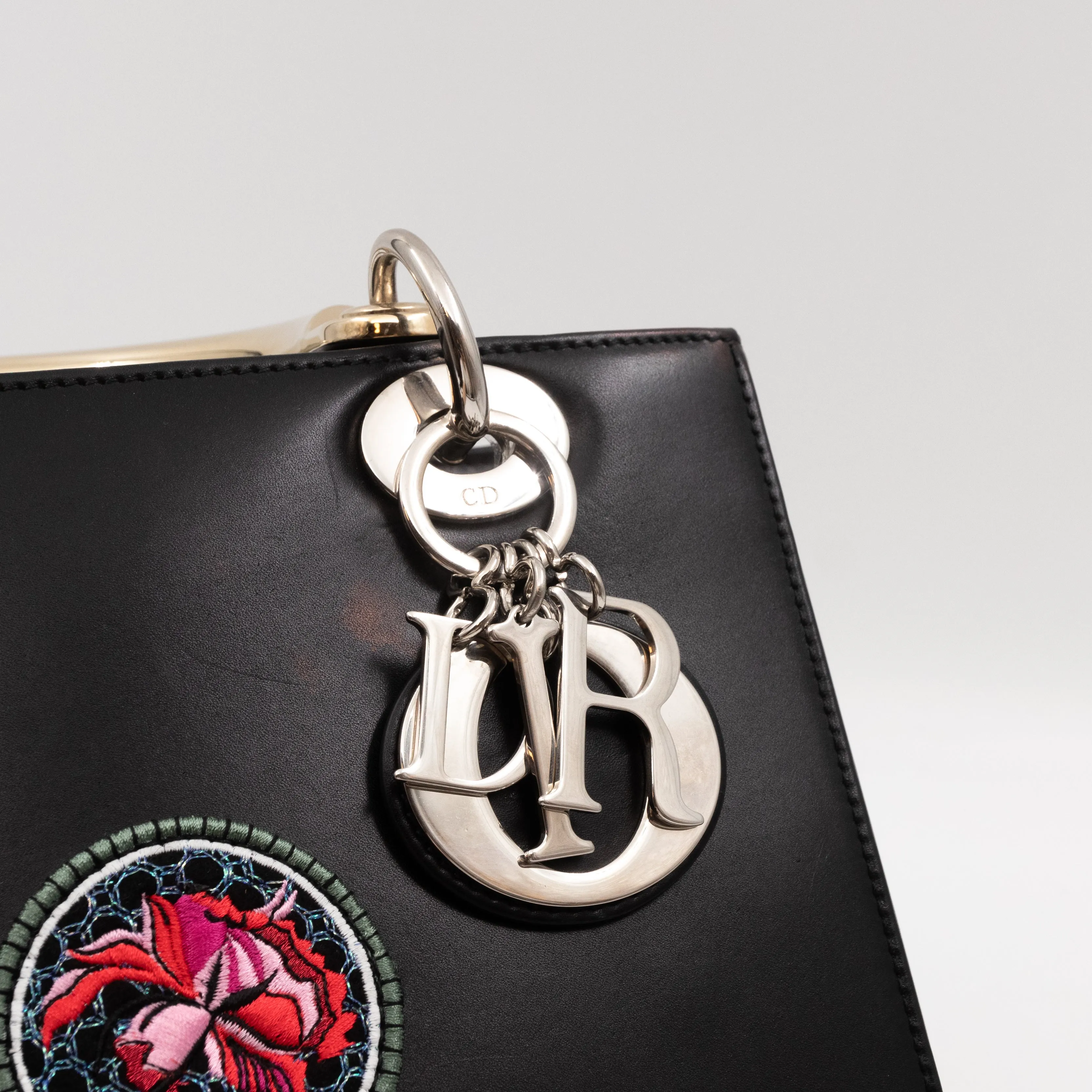 Lady Dior Medium Patches Embellished Black Leather