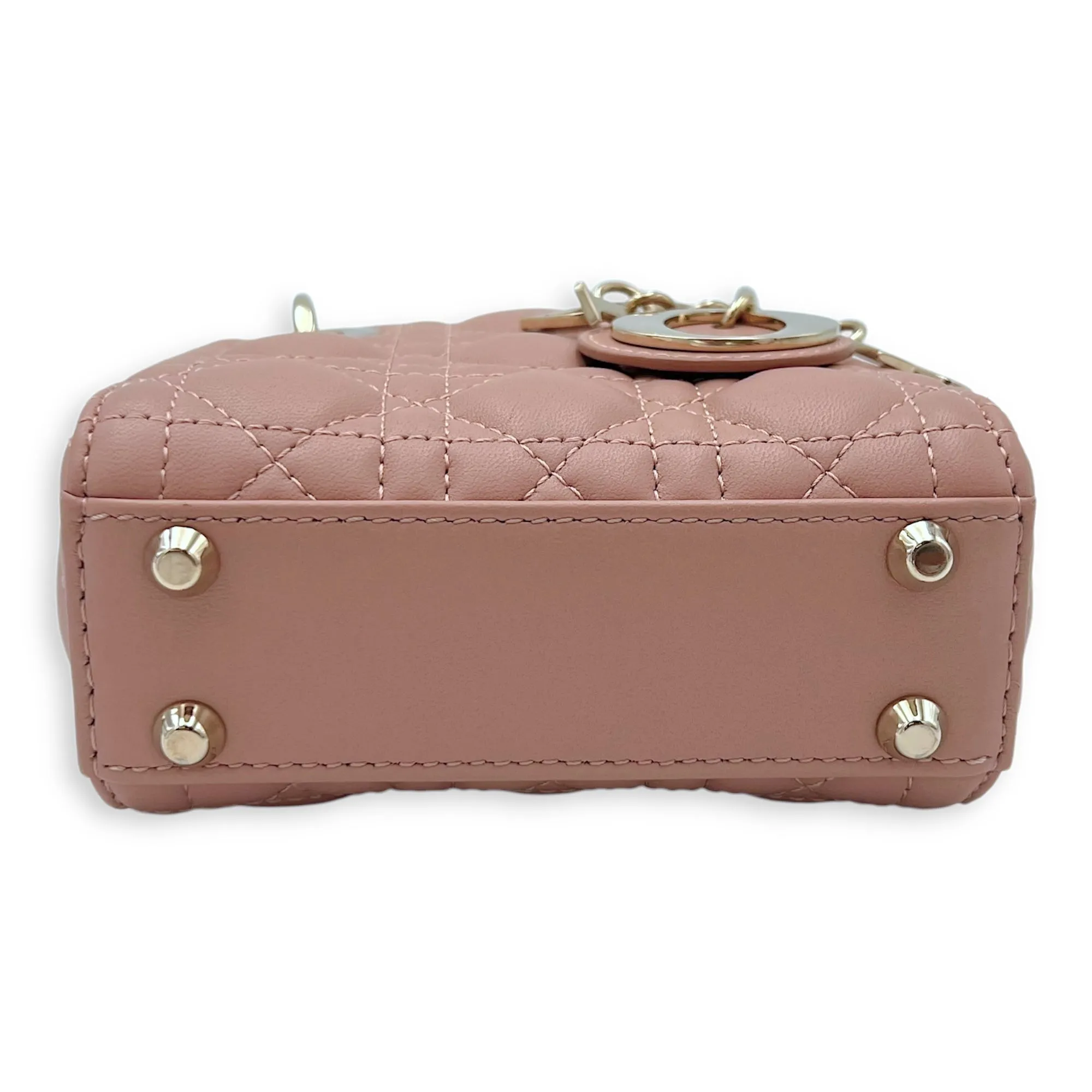 Lady Dior Micro Beige Top Handle Bag in Lambskin, Light Gold hardware