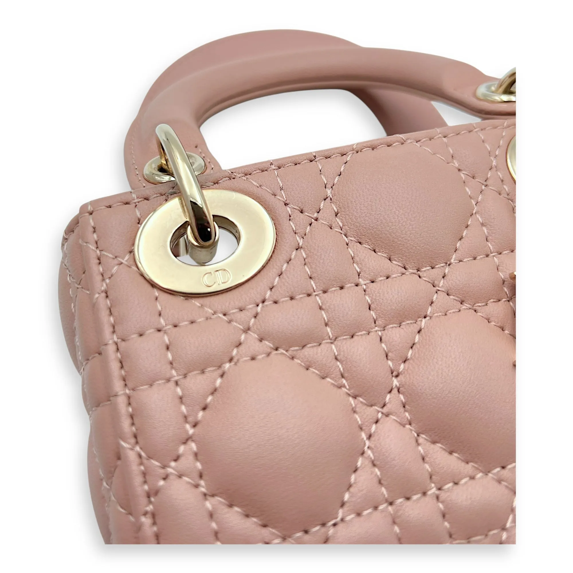 Lady Dior Micro Beige Top Handle Bag in Lambskin, Light Gold hardware
