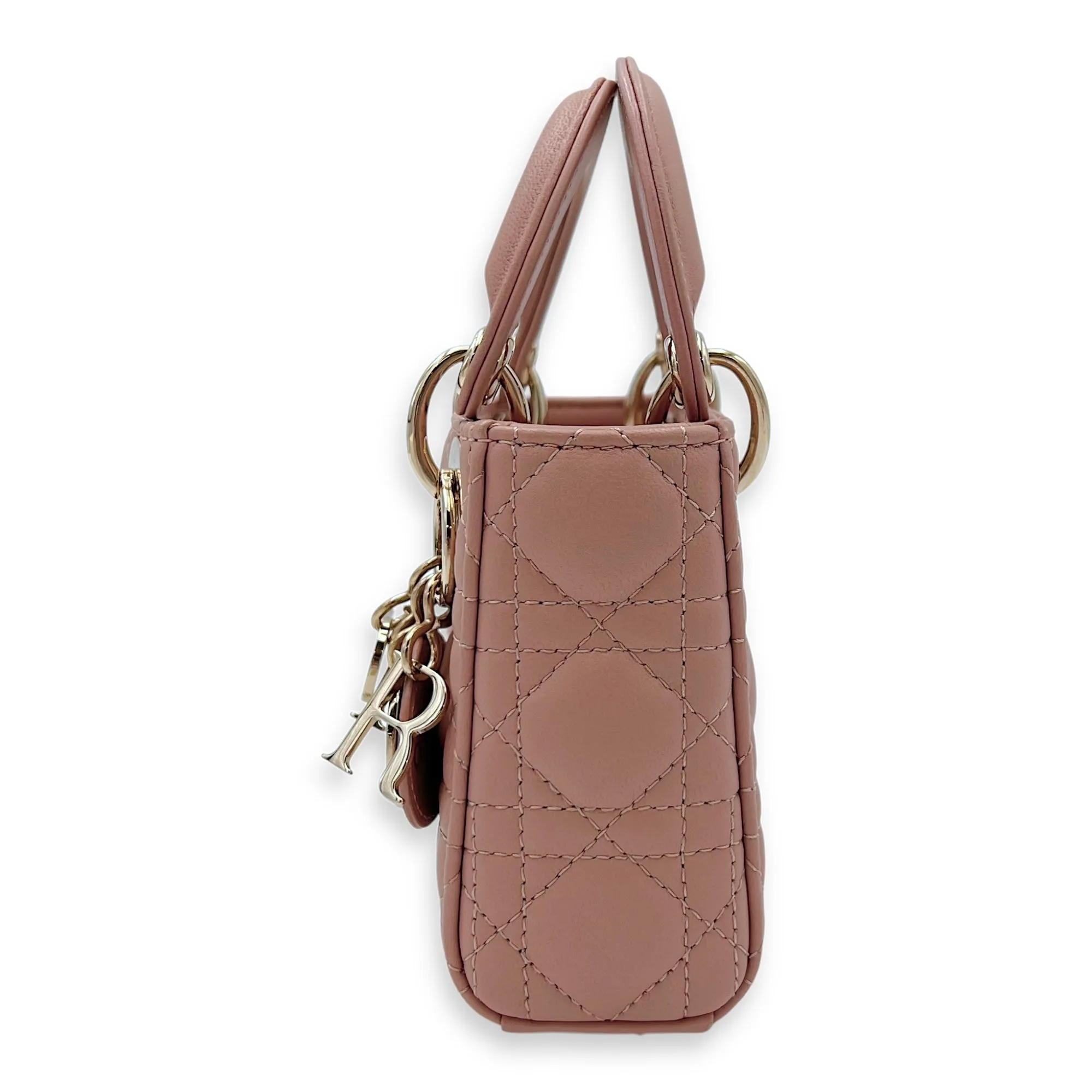 Lady Dior Micro Beige Top Handle Bag in Lambskin, Light Gold hardware