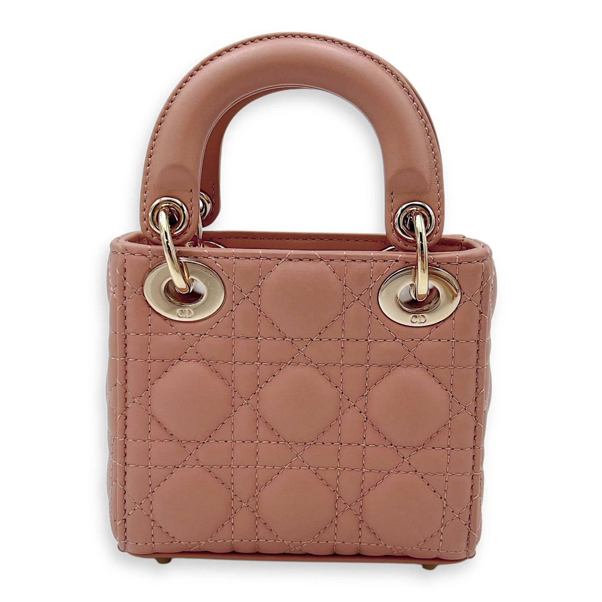 Lady Dior Micro Beige Top Handle Bag in Lambskin, Light Gold hardware