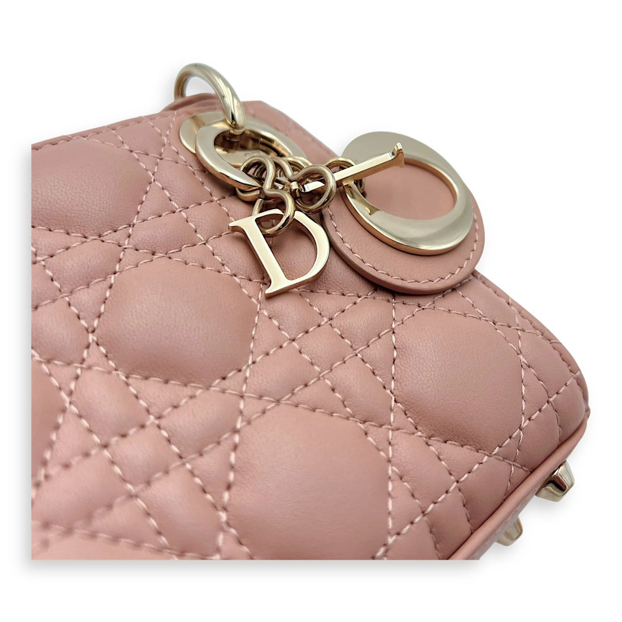 Lady Dior Micro Beige Top Handle Bag in Lambskin, Light Gold hardware