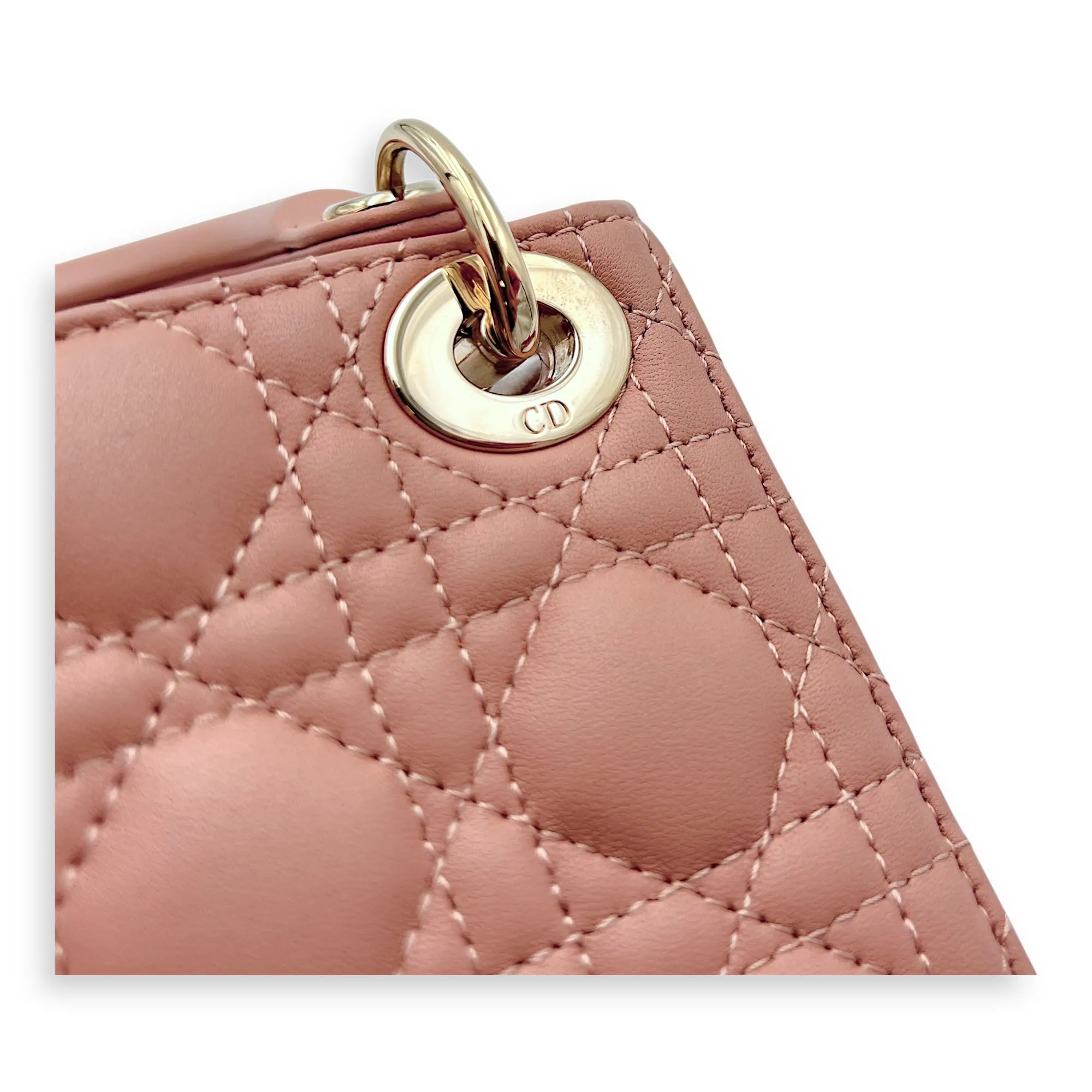 Lady Dior Micro Beige Top Handle Bag in Lambskin, Light Gold hardware
