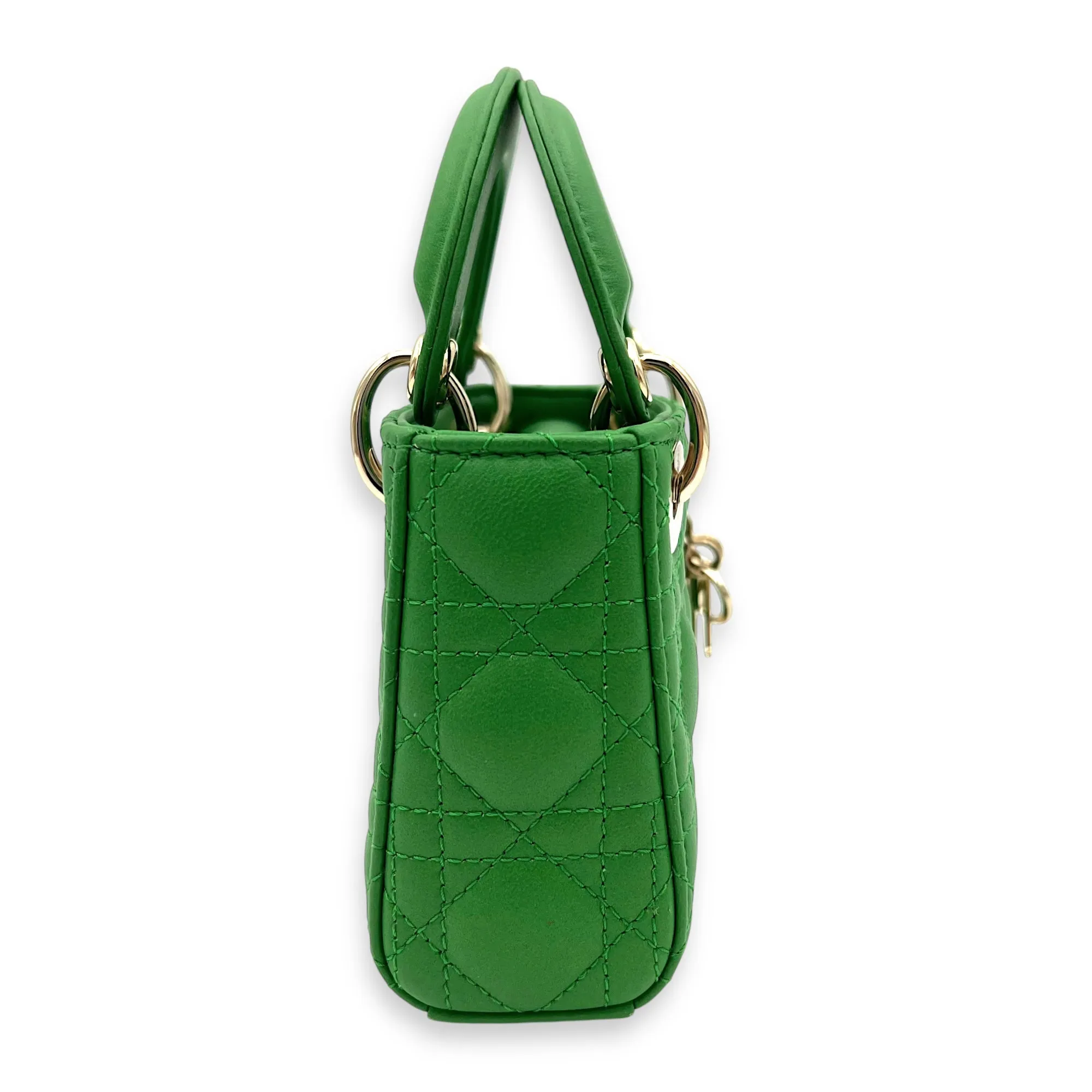 Lady Dior Top Handle Bag Micro Green in Lambskin, Gold hardware