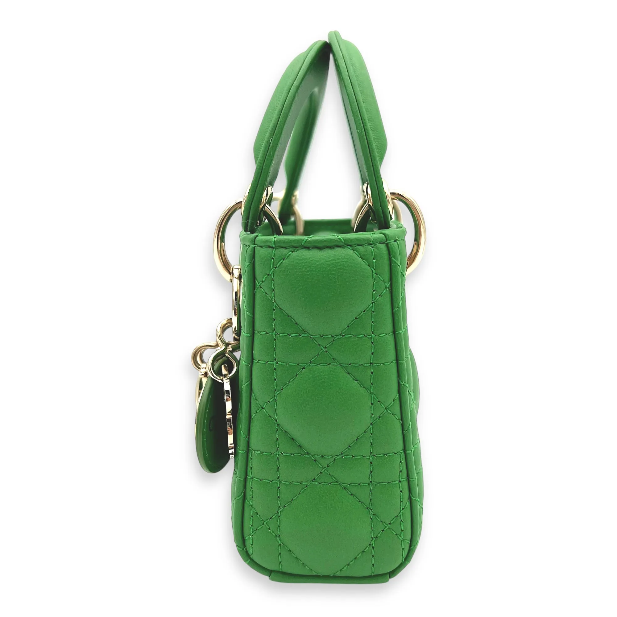 Lady Dior Top Handle Bag Micro Green in Lambskin, Gold hardware