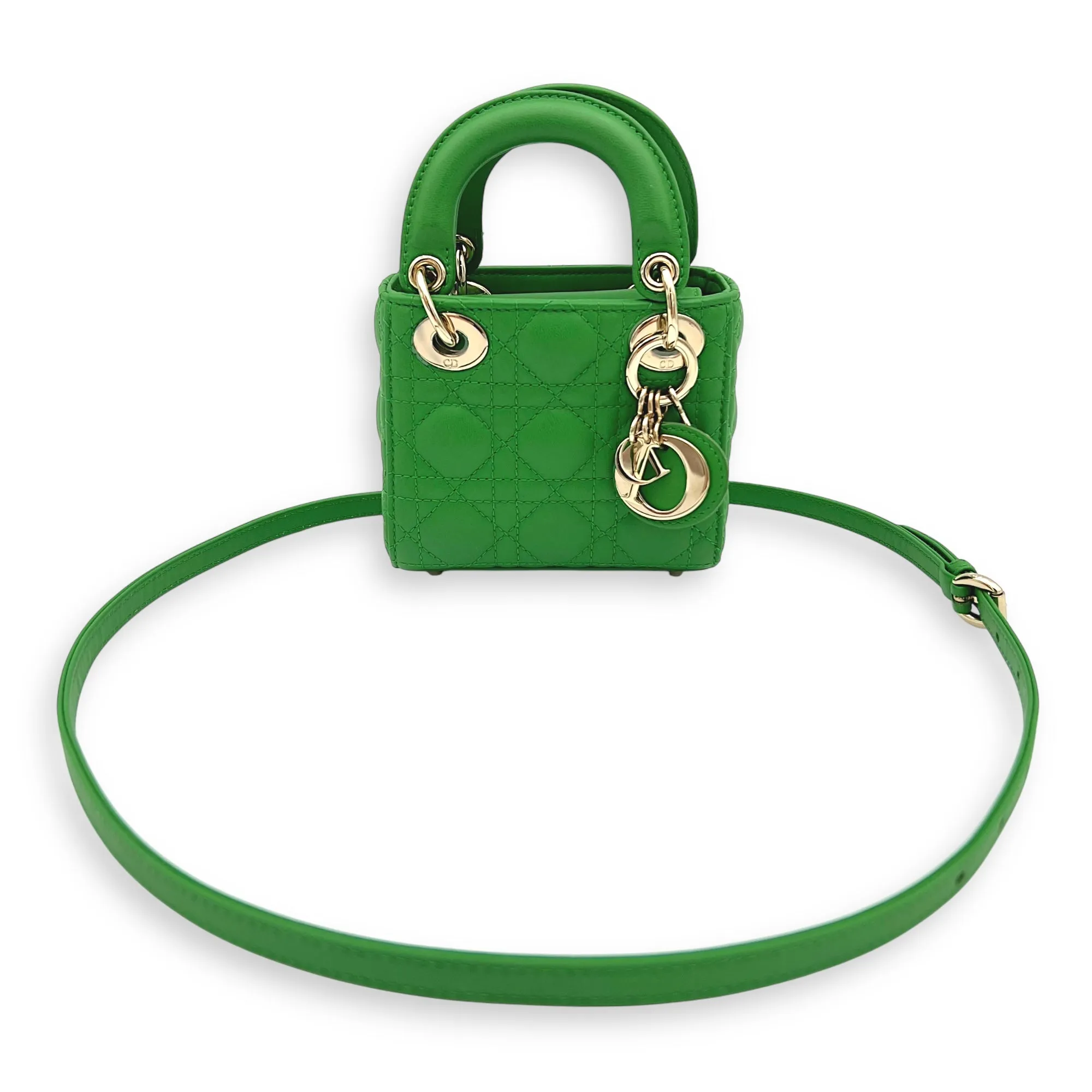 Lady Dior Top Handle Bag Micro Green in Lambskin, Gold hardware