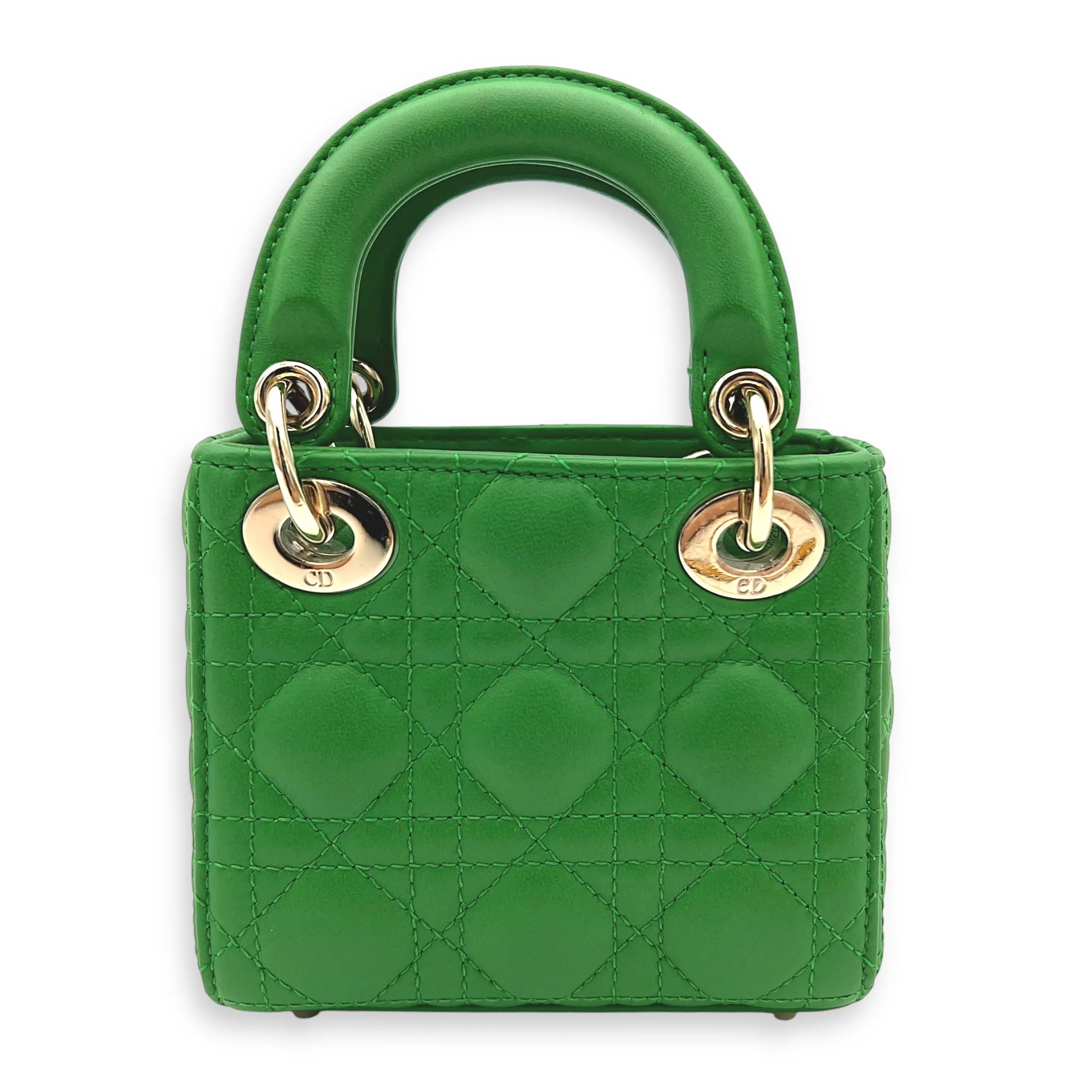 Lady Dior Top Handle Bag Micro Green in Lambskin, Gold hardware