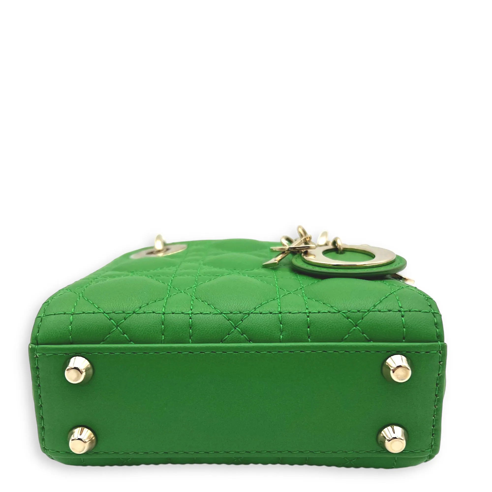 Lady Dior Top Handle Bag Micro Green in Lambskin, Gold hardware