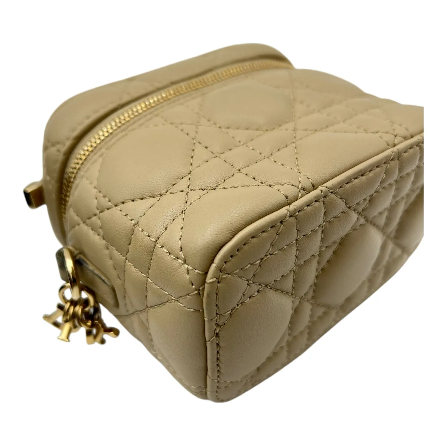 Lady Dior Vanity Bag Micro Beige in Lambskin, Gold hardware