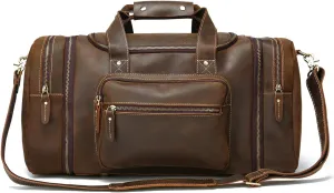 Lannsyne 24" Vintage Full Grain Expandable Leather Travel Duffle Bags Weekender Overnight Camping Bag For Men