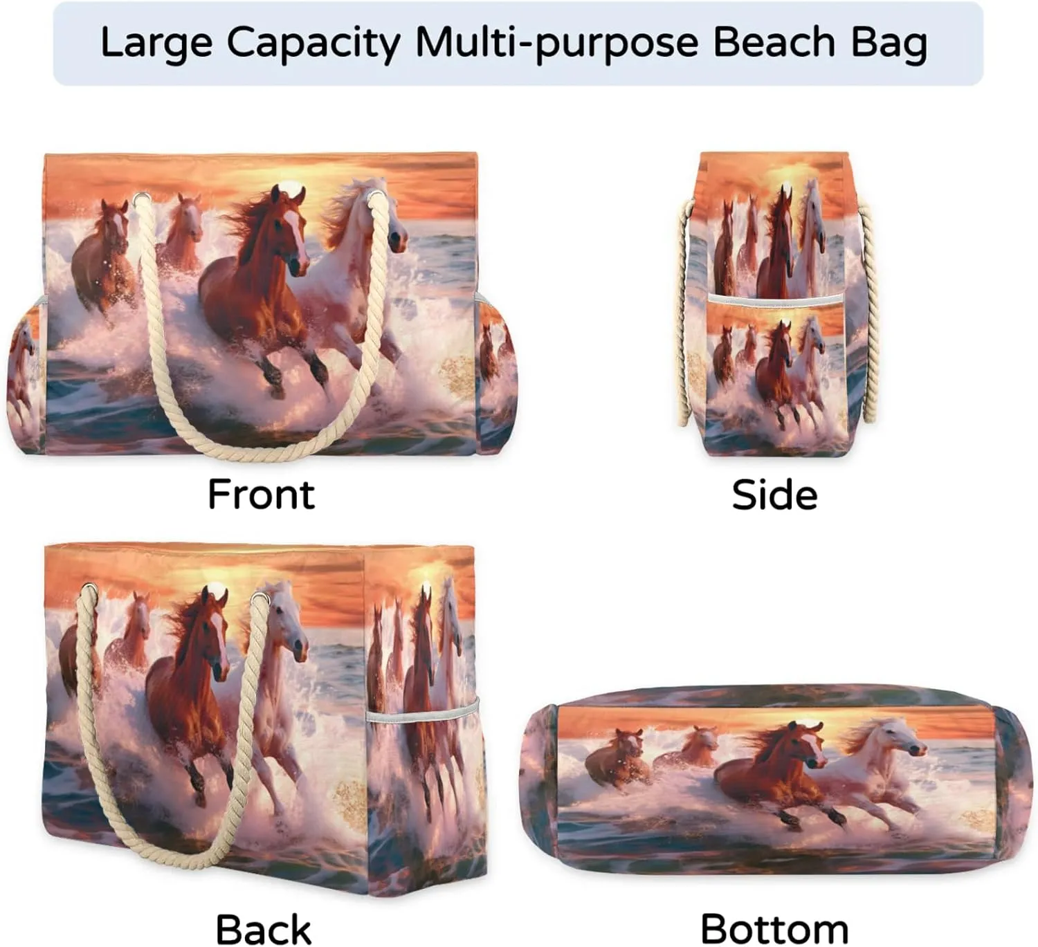 Large Beach Tote Bags for Women, Waterproof Beach Bag with Zipper, Swim Pool Tote Bags