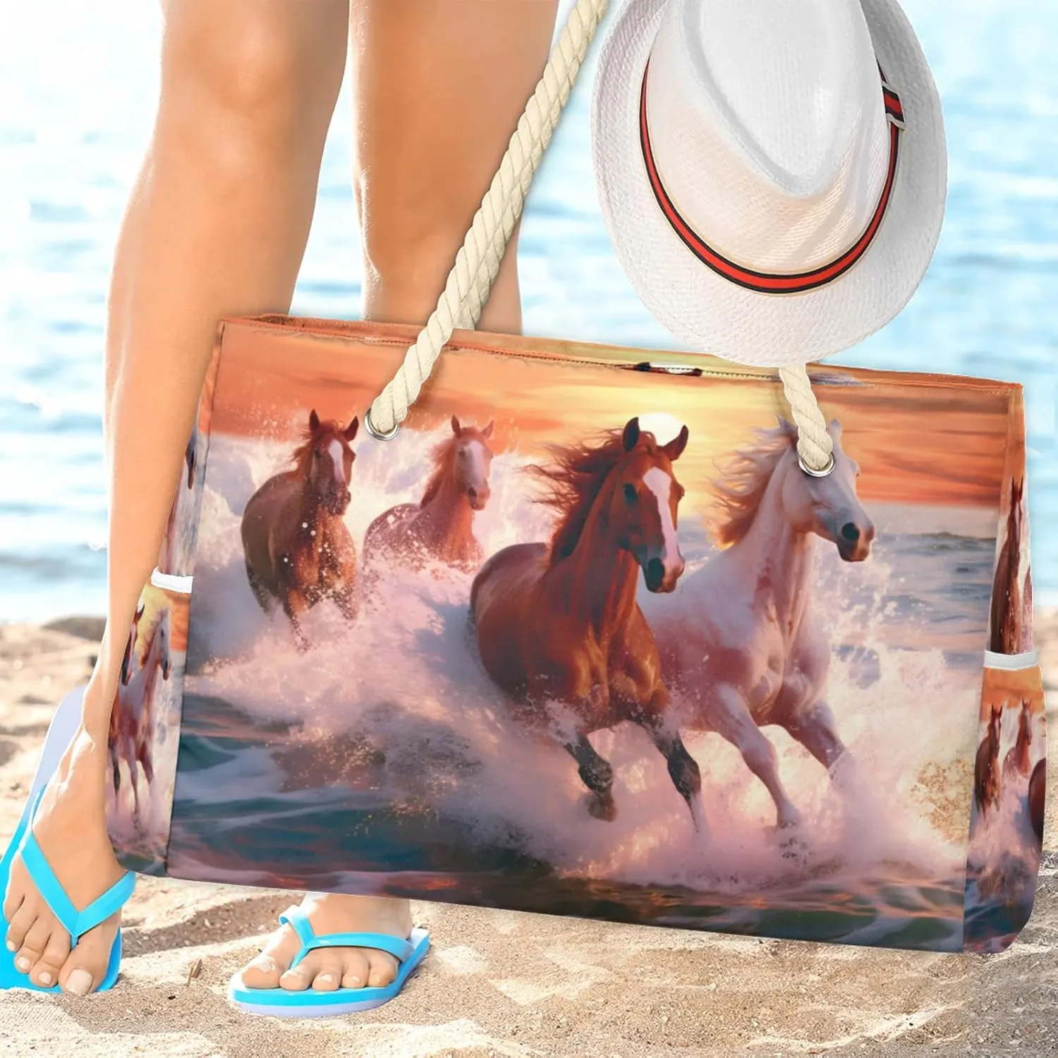 Large Beach Tote Bags for Women, Waterproof Beach Bag with Zipper, Swim Pool Tote Bags
