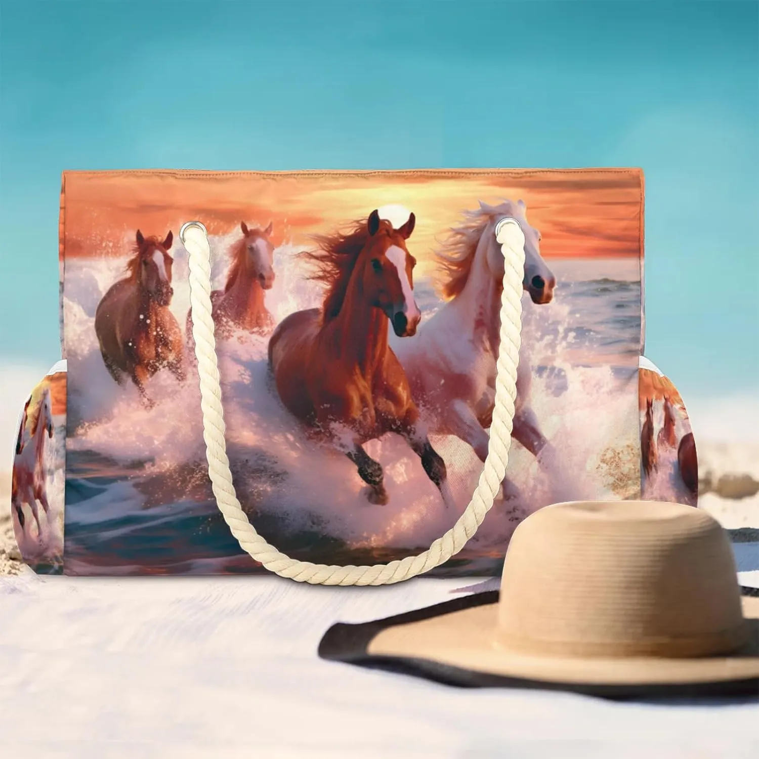 Large Beach Tote Bags for Women, Waterproof Beach Bag with Zipper, Swim Pool Tote Bags