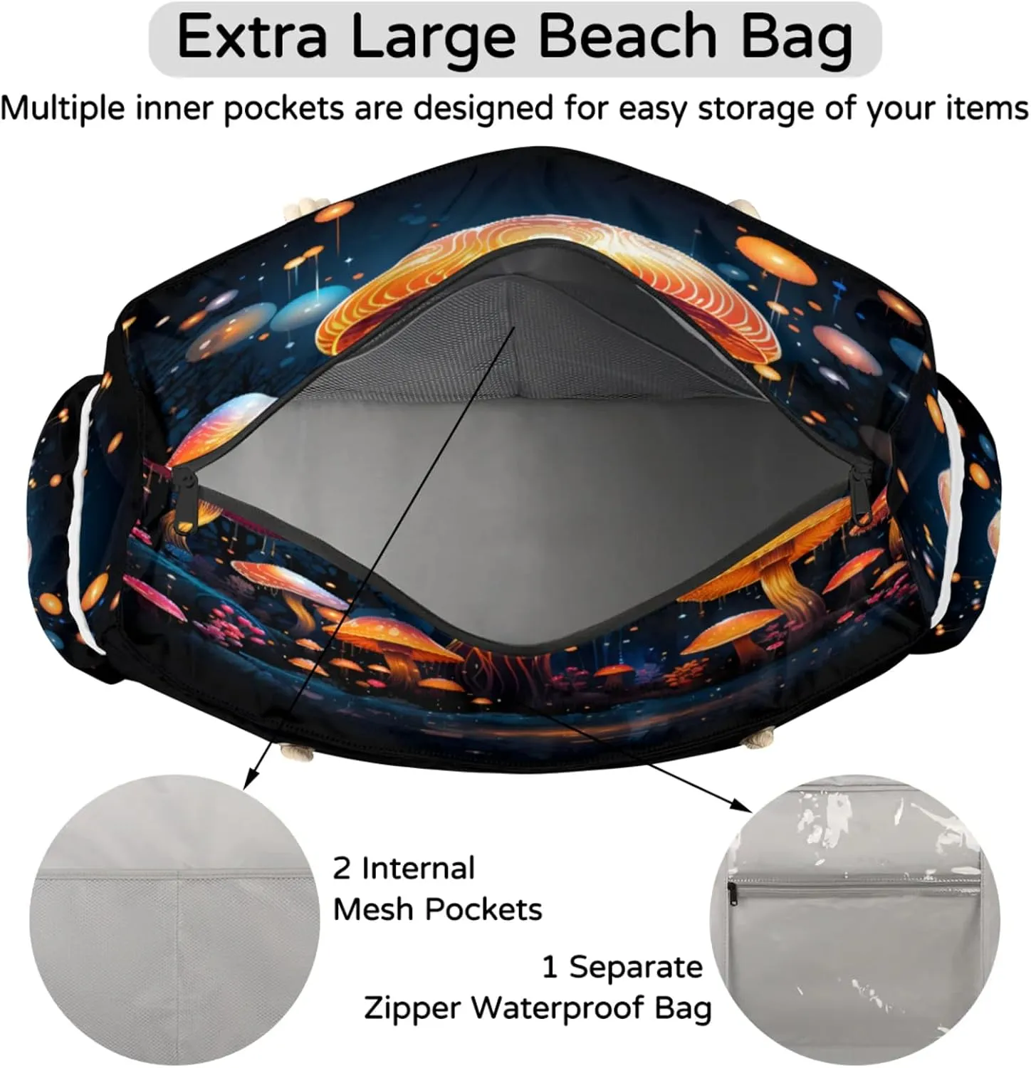 Large Beach Tote Bags with Zipper, Beach Bag for Women, Waterproof Sandproof Pool Swim Bags, Travel Tote Bag