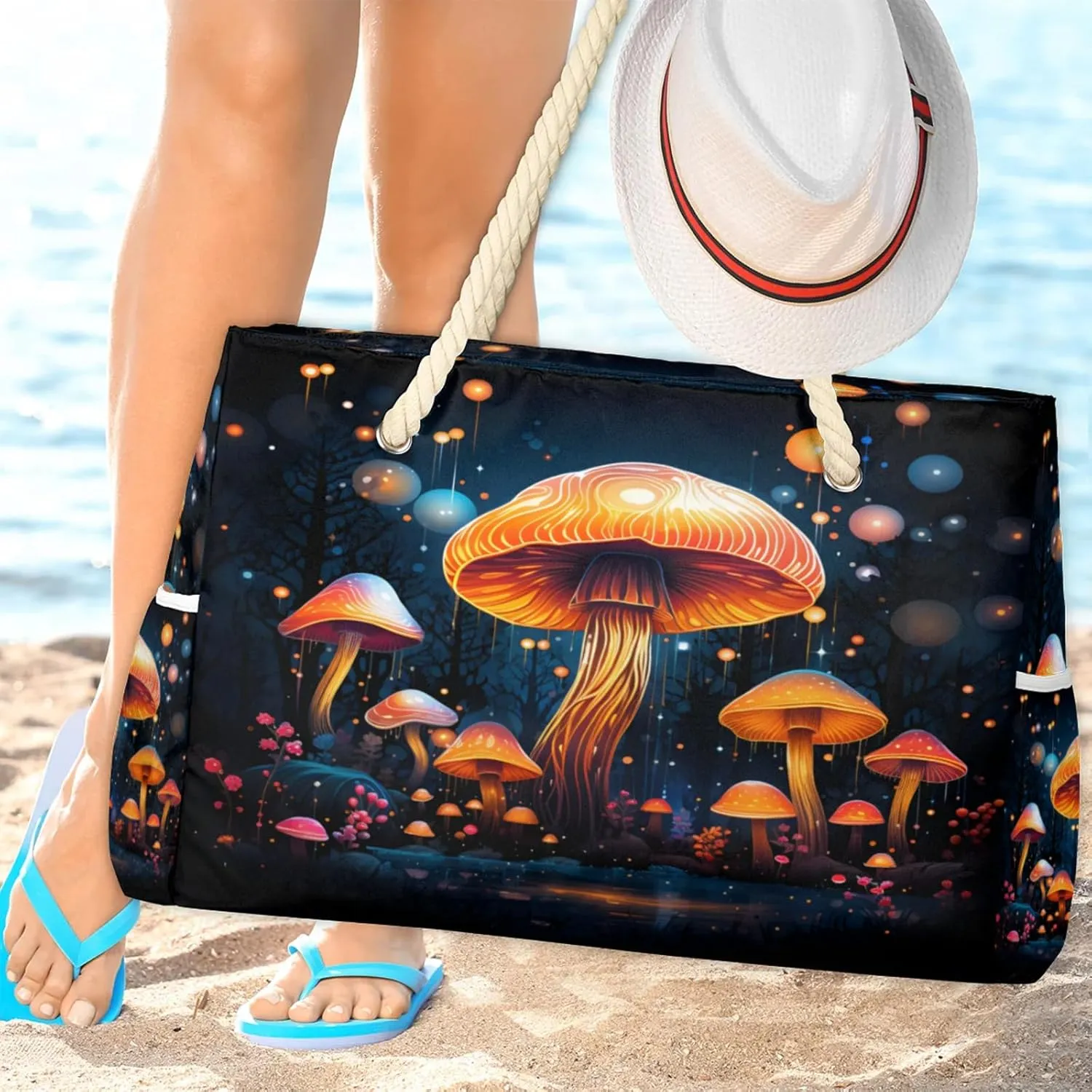 Large Beach Tote Bags with Zipper, Beach Bag for Women, Waterproof Sandproof Pool Swim Bags, Travel Tote Bag