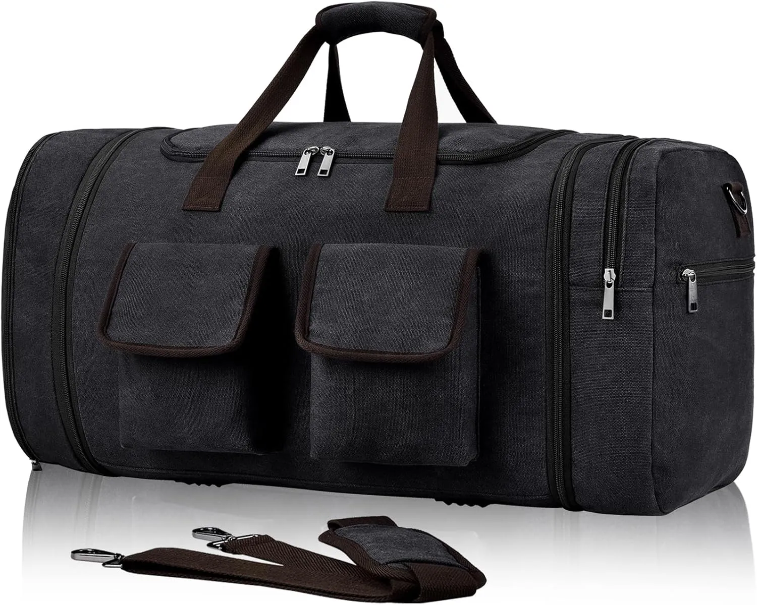 Large Duffle Bag for Travel, 60L Canvas Travel Duffel Bags Travel Bags Overnight Weekend Gym Bag Carry On Duffel Bag with Wet Dry Separation Pocket & Shoe Compartment(Black)