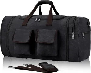 Large Duffle Bag for Travel, 60L Canvas Travel Duffel Bags Travel Bags Overnight Weekend Gym Bag Carry On Duffel Bag with Wet Dry Separation Pocket & Shoe Compartment(Black)