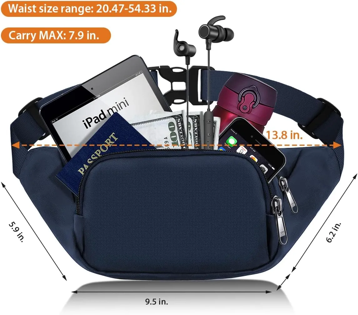 Large Fanny Pack for Women Men - Syican Waist bag with 3-Zipper Pockets, Gifts for Enjoy Sports Traveling Workout Casual Hands-Free crossbody bags Fits MAX 7.9'' iPad & 6.6'' Phone