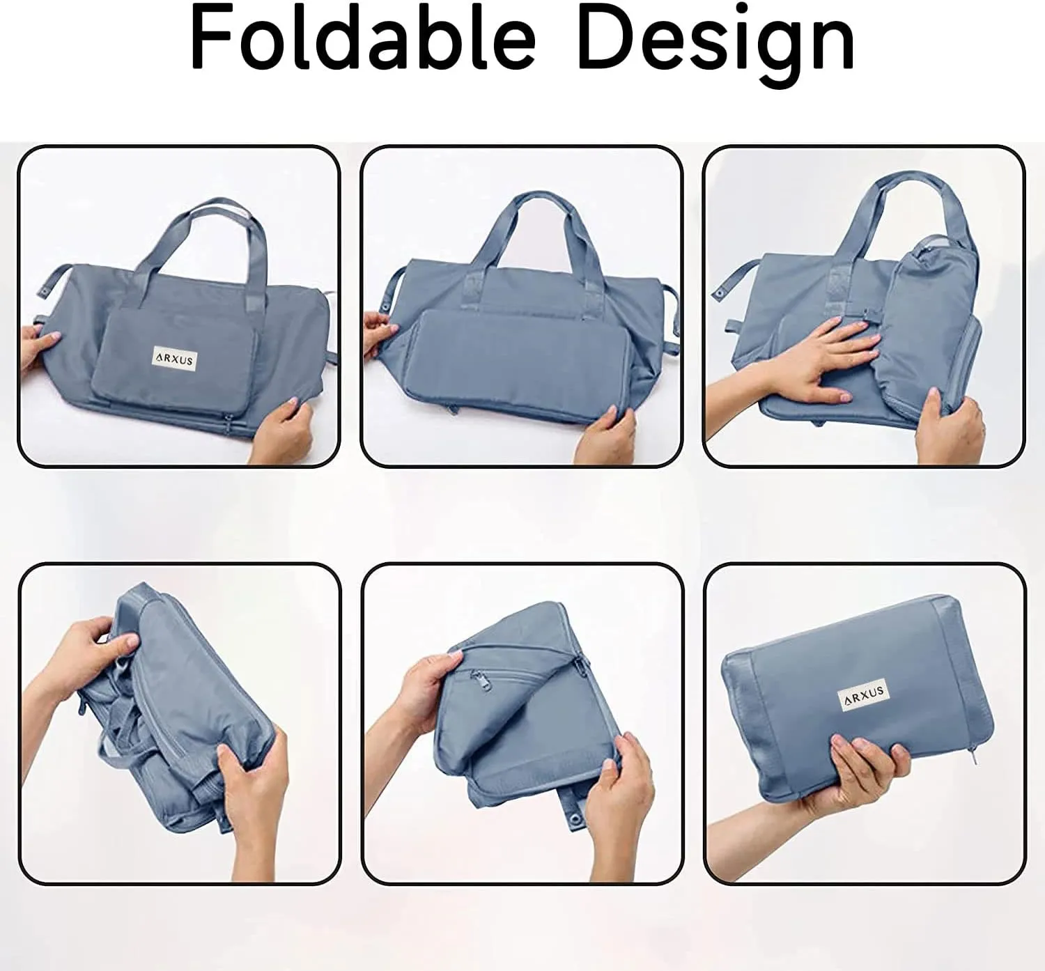 Large Folding Travel Duffle Bag, Expandable Waterproof Gym Weekend Carry On Overnight Tote Bag for Women, Green