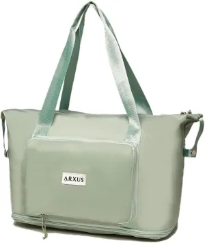 Large Folding Travel Duffle Bag, Expandable Waterproof Gym Weekend Carry On Overnight Tote Bag for Women, Green