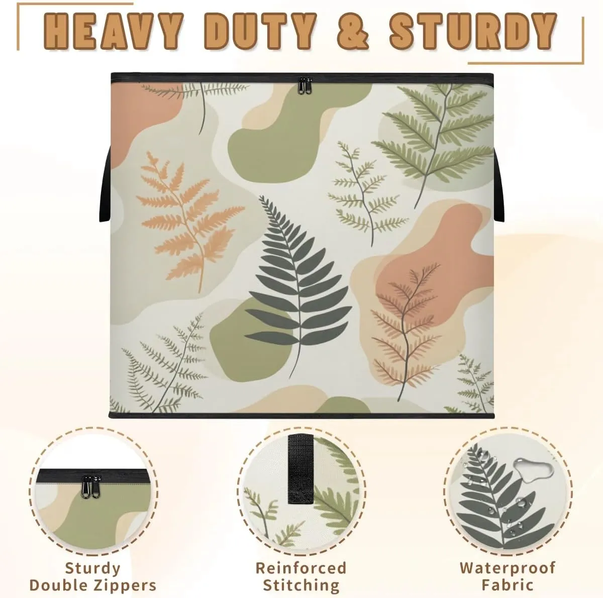 Large Storage Bags Fern Leaves Print Closet Organizer Foldable Clothes Storage Bins with Handles Storage Containers for Blanket Comforter Pillow