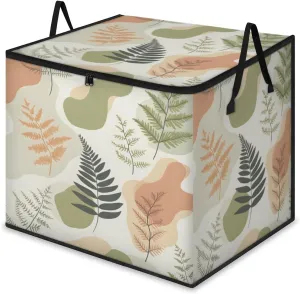Large Storage Bags Fern Leaves Print Closet Organizer Foldable Clothes Storage Bins with Handles Storage Containers for Blanket Comforter Pillow