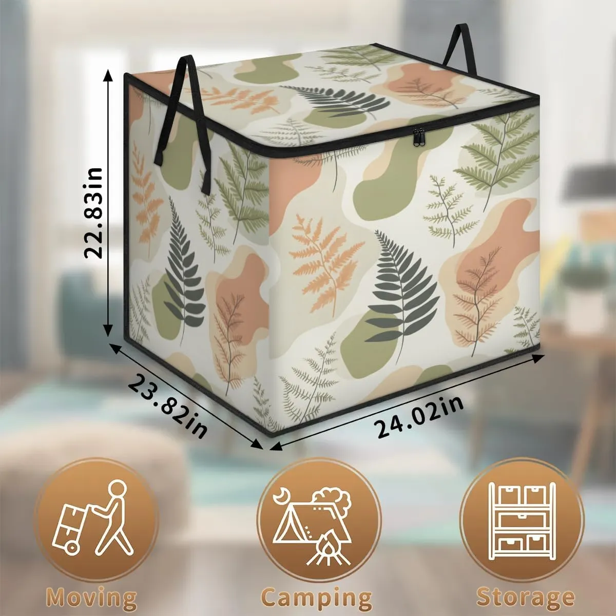 Large Storage Bags Fern Leaves Print Closet Organizer Foldable Clothes Storage Bins with Handles Storage Containers for Blanket Comforter Pillow