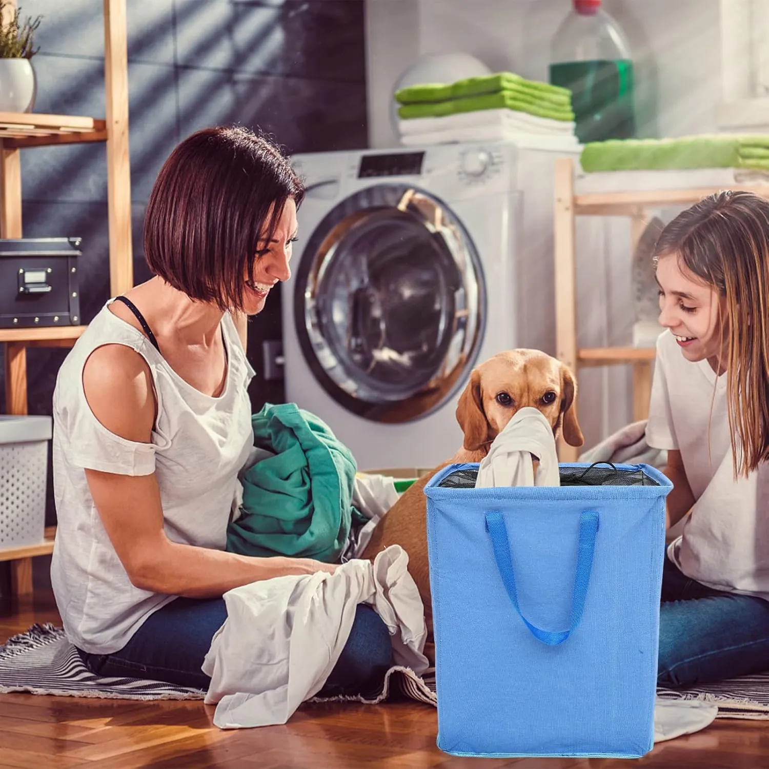 Large Storage Bags Handle Laundry Basket Home Laundry Basket s Clothes Storage Bags Tall Laundry Bin Hamper Storage Pouch Child Pe Waterproof Coating Handbag Square(Blue)