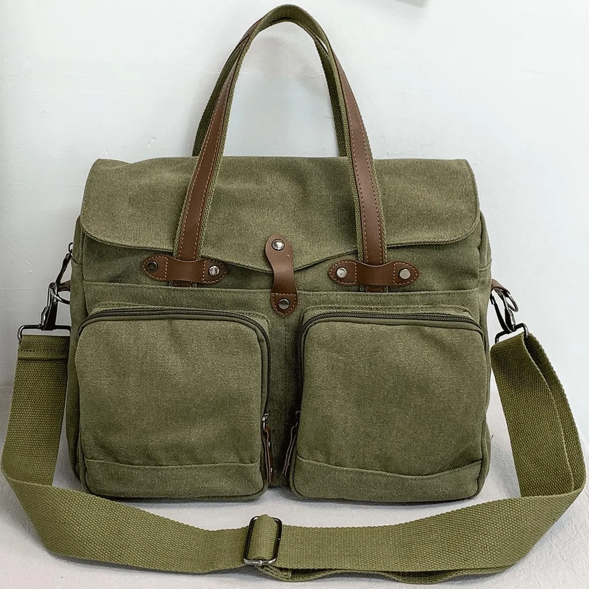 Large Vintage Canvas Messenger Shoulder Bag Travel Crossbody Bag for Men Women Messenger bag Handbag with Multiple Pockets